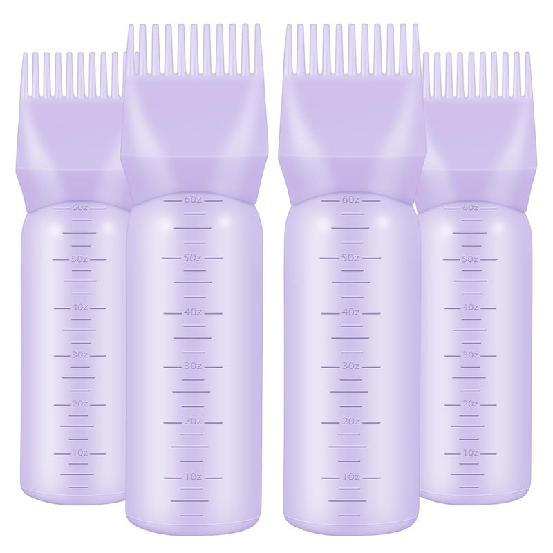 ONLYFU 4Pcs Root Comb Applicator Bottle, 6 Ounce Hair Dye Bottles with Comb and Graduated Scale Plastic Hair Oil Brush for Hair Care and Color, Purple - Image 1